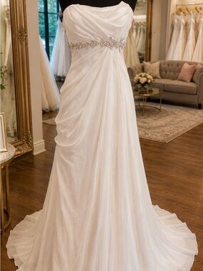 100% Pure Silk Vintage Marisa Wedding Dress with Beaded Waist and Chiffon